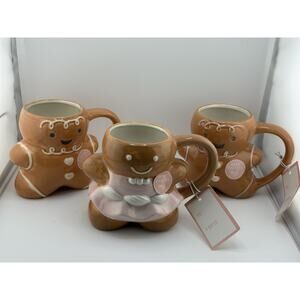 Peppermint & Pine Gingerbread Man Christmas Ceramic Mug - Holiday - New LOT X3